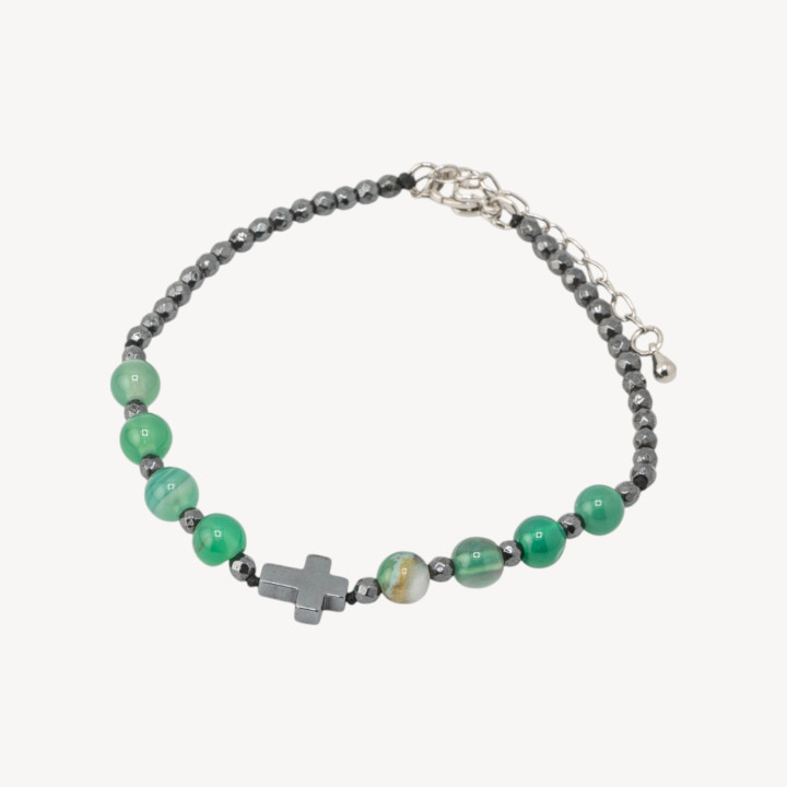 Bracciale Con Pietre Naturali da 6mm Con Croce Chiusura In Bronzo