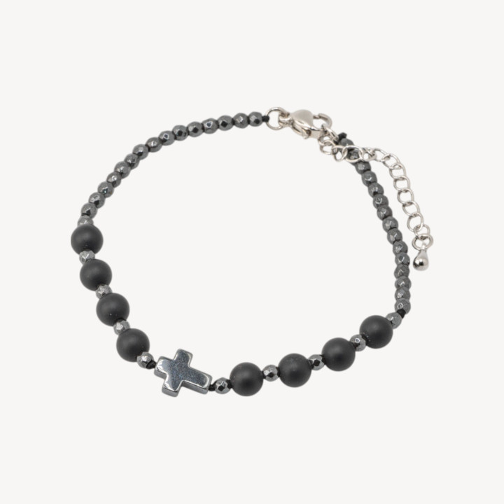 Bracciale Con Pietre Naturali da 6mm Con Croce Chiusura In Bronzo