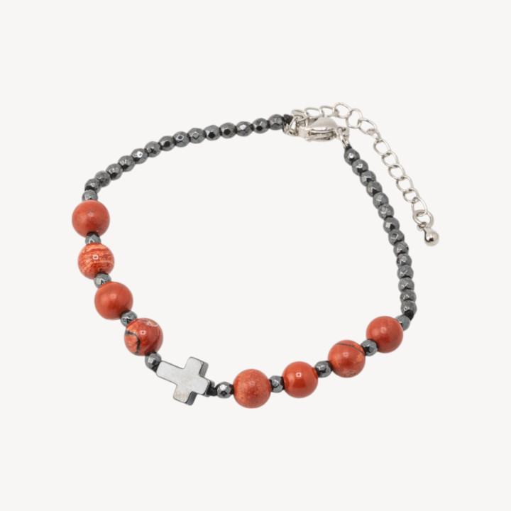 Bracciale Con Pietre Naturali da 6mm Con Croce Chiusura In Bronzo