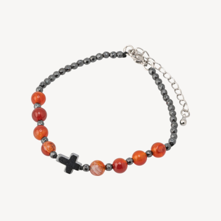 Bracciale Con Pietre Naturali da 6mm Con Croce Chiusura In Bronzo