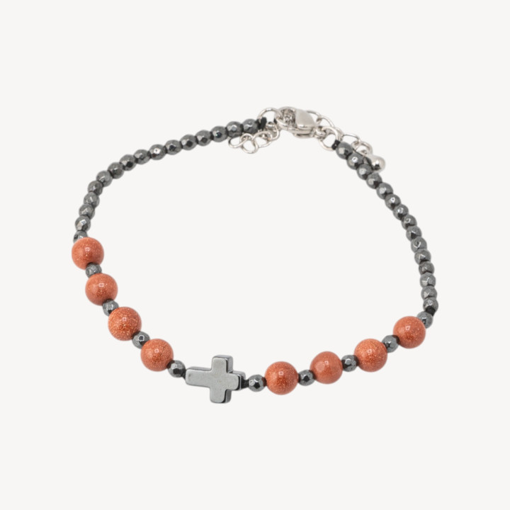 Bracciale Con Pietre Naturali da 6mm Con Croce Chiusura In Bronzo