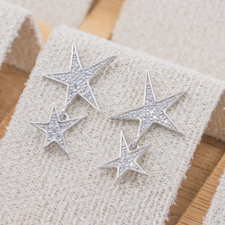 Base Per Orecchini Di Argento 925 Ami Monachella Doppia Stella 16x24mm 1 Paio Rodiato