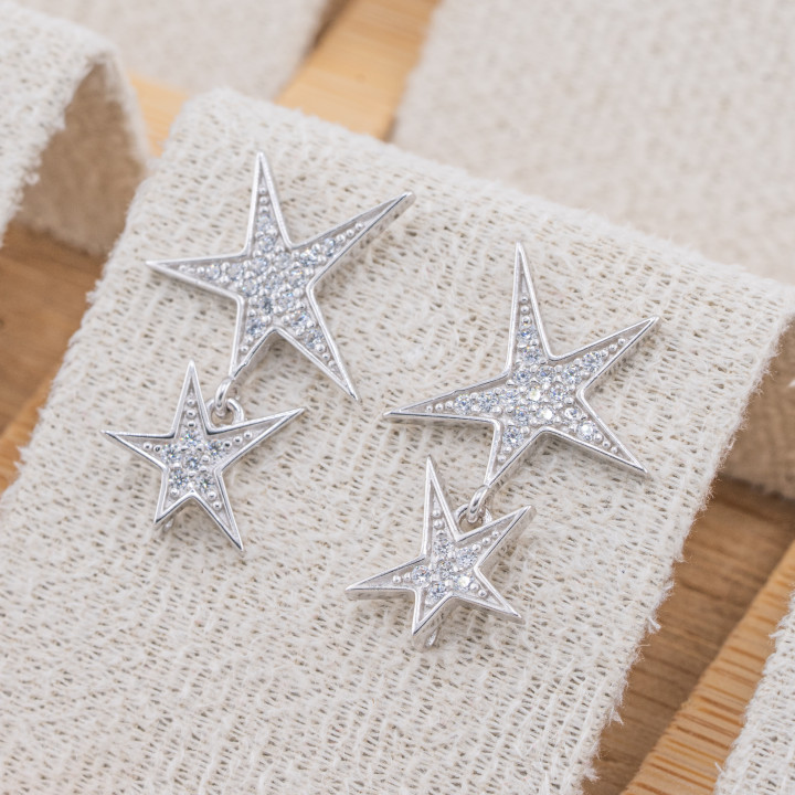 Base Per Orecchini Di Argento 925 Ami Monachella Doppia Stella 16x24mm 1 Paio Rodiato