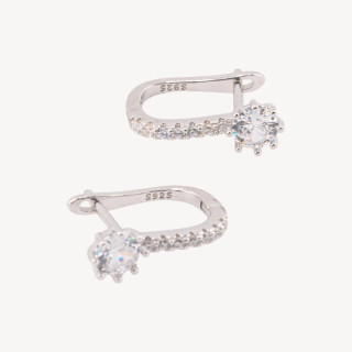 Base Per Orecchini Di Argento 925 Con Monachella Chiusa e Zirconi 6x17mm 3 Paia Rodiato