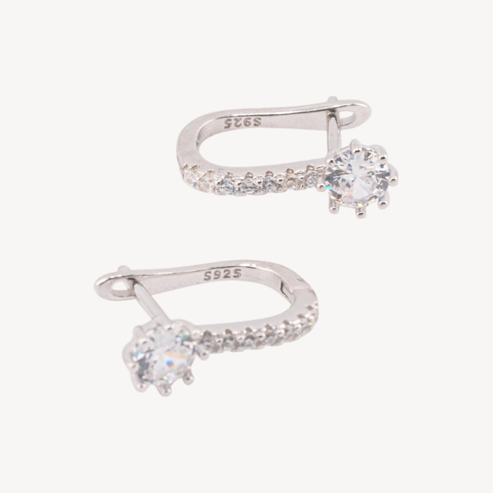 Base Per Orecchini Di Argento 925 Con Monachella Chiusa e Zirconi 6x17mm 3 Paia Rodiato