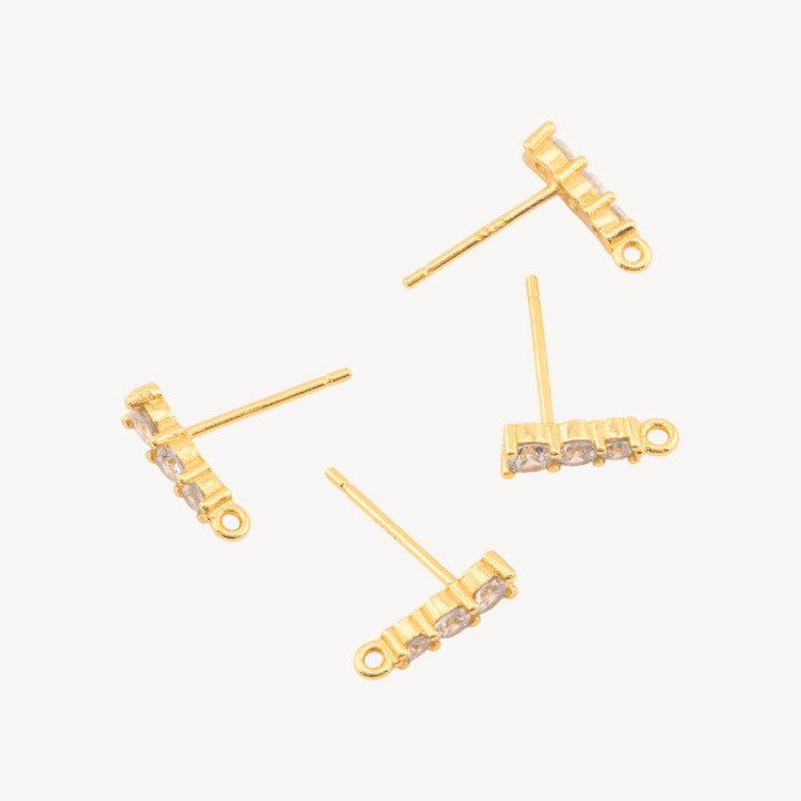 Base Per Orecchini In Argento 925 3 Punti Luce 2x10mm 3 Paia Dorato(Stoppino Non Incluso)