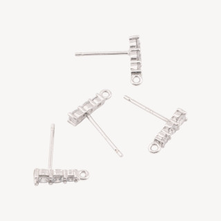 Base Per Orecchini In Argento 925 3 Punti Luce 2x10mm 3 Paia Rodiato(Stoppino Non Incluso)