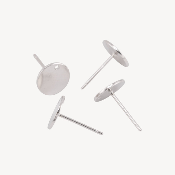 Base Per Orecchini In Argento 925 Perno Flat 8mm 3 Paia Rodiato (Stoppino Non Incluso)