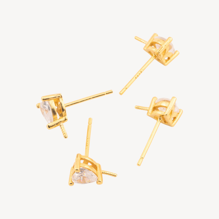 Base Per Orecchini In Argento 925 Punto Luce Cuore 6mm 5 Paia Dorato (Stoppino Non Incluso)