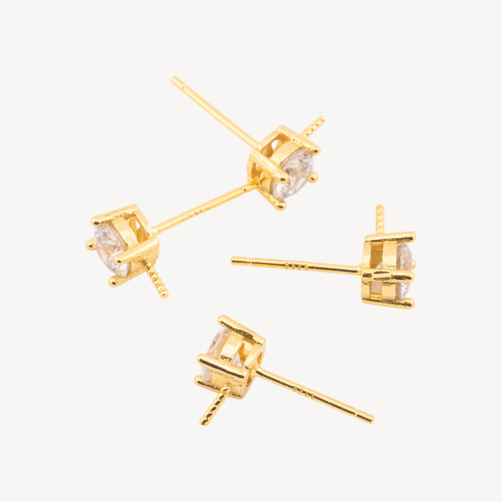 Base Per Orecchini In Argento 925 Punto Luce Tondo 5mm 3 Paia Dorato (Stoppino Non Incluso)