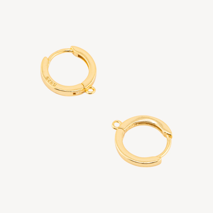 Base Per Orecchini Perno Chiuso Di Argento 925 Cerchietto Liscio 13,5x2mm 3 Paia Dorato