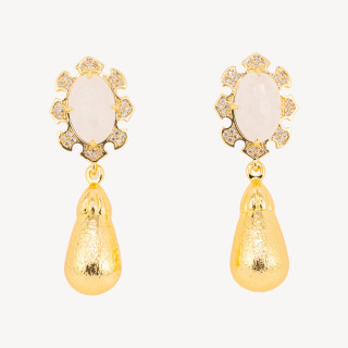 Orecchini Bijoux In Bronzo Con Pietre Dure Incastonate E Gocce Dorate Cristallo Di Rocca