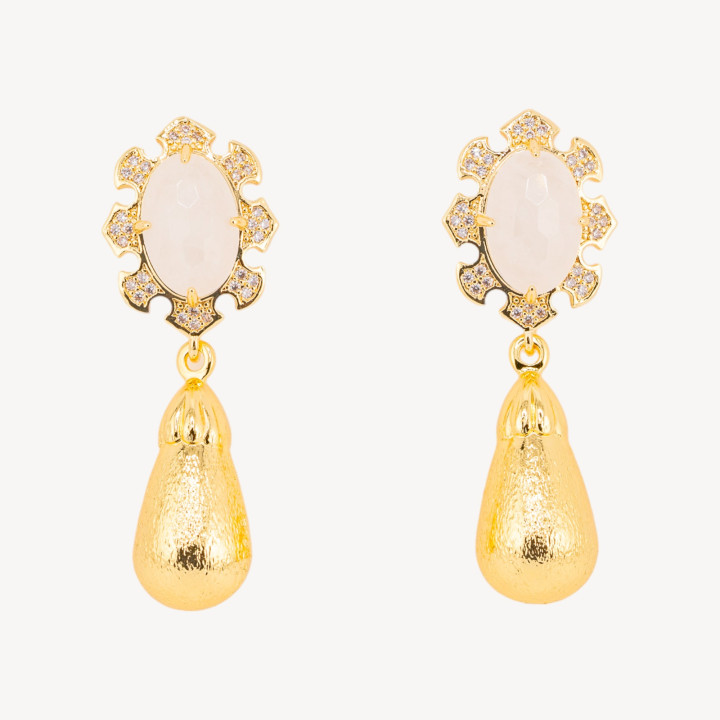 Orecchini Bijoux In Bronzo Con Pietre Dure Incastonate E Gocce Dorate Cristallo Di Rocca