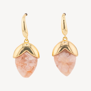 Orecchini A Monachella Di Bronzo Con Pietre Dure Sfaccettate Forma Goccia 18x45mm Dorato Agata Botswana