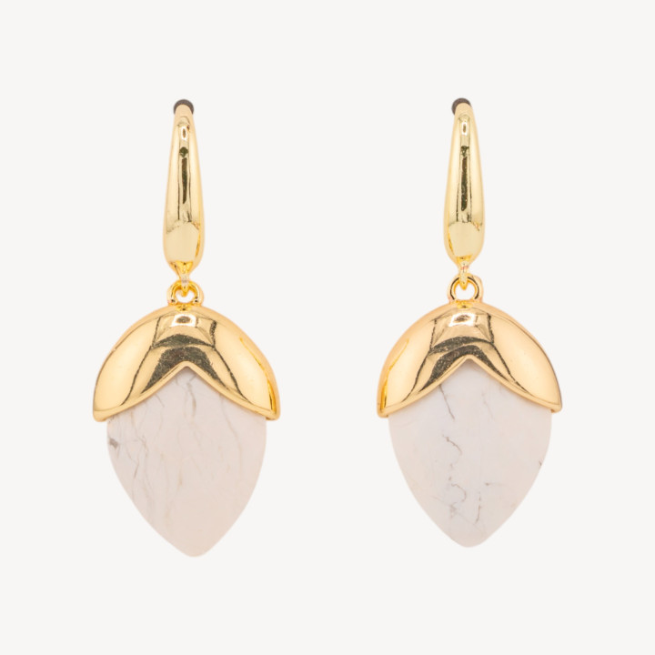 Orecchini A Monachella Di Bronzo Con Pietre Dure Sfaccettate Forma Goccia 18x45mm Dorato Aulite