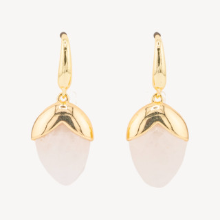 Orecchini A Monachella Di Bronzo Con Pietre Dure Sfaccettate Forma Goccia 18x45mm Dorato Bianco