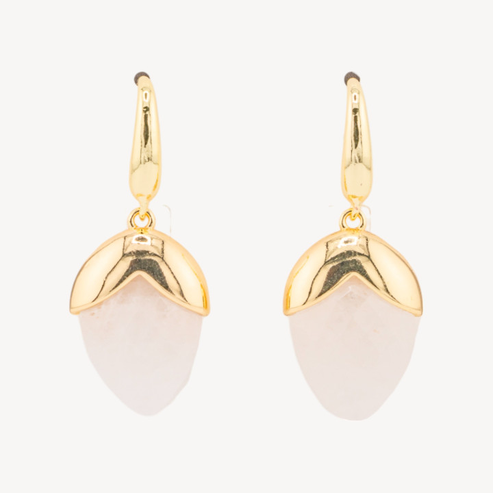 Orecchini A Monachella Di Bronzo Con Pietre Dure Sfaccettate Forma Goccia 18x45mm Dorato Bianco