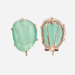 Faceted Mango Cat's Eye Brass Closed Stud Earring Base 15x20mm 5 Pairs Rose Gold Teal