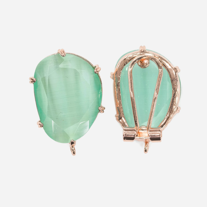 Faceted Mango Cat's Eye Brass Closed Stud Earring Base 15x20mm 5 Pairs Rose Gold Teal