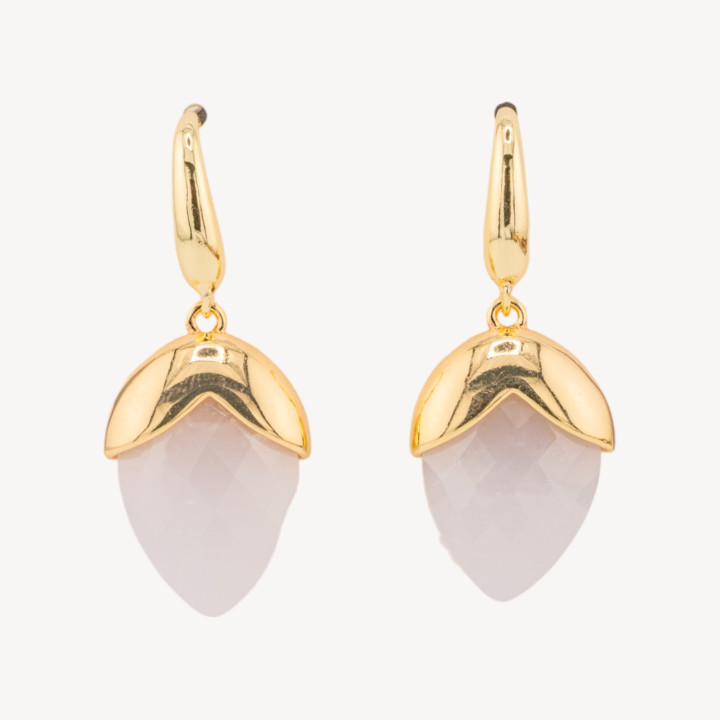 Orecchini A Monachella Di Bronzo Con Pietre Dure Sfaccettate Forma Goccia 18x45mm Dorato