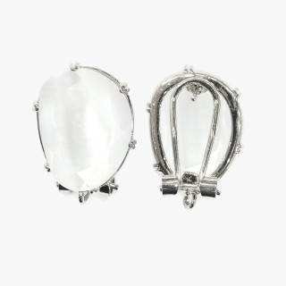 Boucles D'Oreilles Clous Fermées Laiton Base Oeil De Chat Mangue Facette 15x20mm 5 Paires Rhodium Blanc