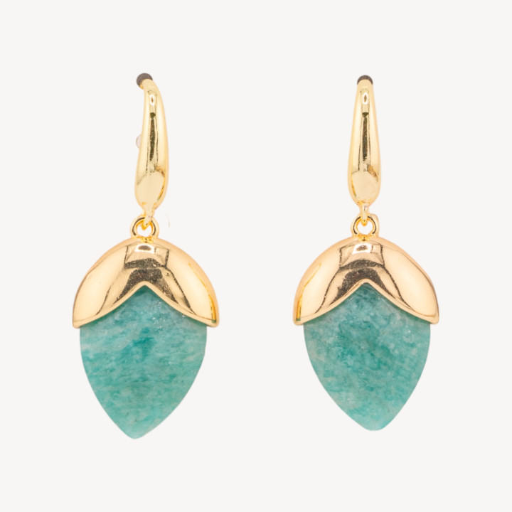 Orecchini A Monachella Di Bronzo Con Pietre Dure Sfaccettate Forma Goccia 18x45mm Dorato