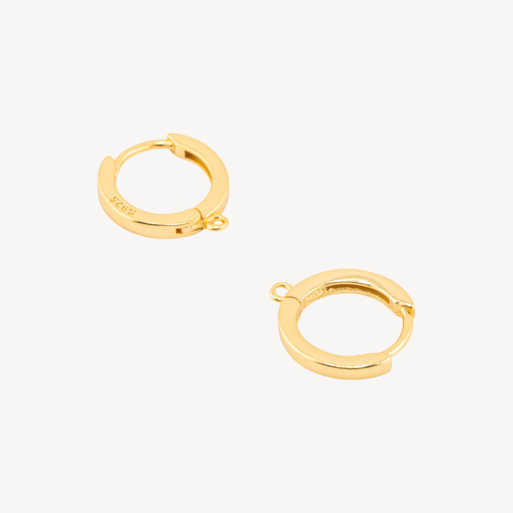 Base Per Orecchini Perno Chiuso Di Argento 925 Cerchietto Liscio 13,5x2mm 3 Paia Dorato