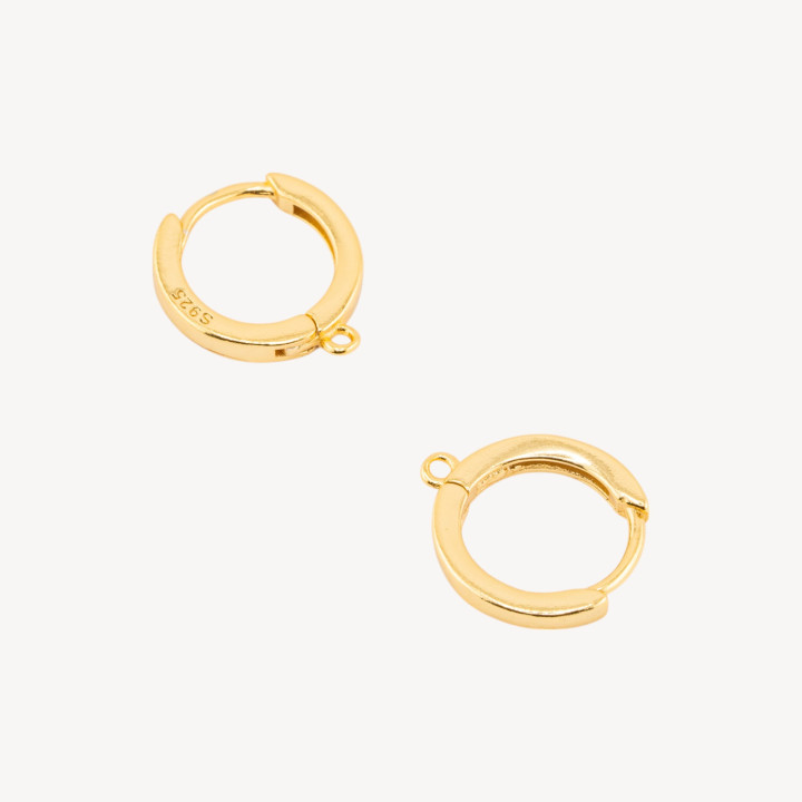 Base Per Orecchini Perno Chiuso Di Argento 925 Cerchietto Liscio 13,5x2mm 3 Paia Dorato