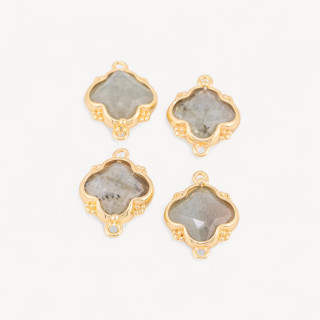 Connettore Componente Di Pietre Dure Incastonate Con Bronzo Quadrifoglio 2 Anellini 15x20mm 6pz Dorato Lapislazzuli