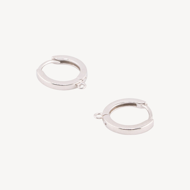 Base Per Orecchini Perno Chiuso Di Argento 925 Cerchietto Liscio 13,5x2mm 3 Paia Rodiato