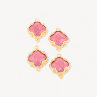 Connettore Componente Di Pietre Dure Incastonate Con Bronzo Quadrifoglio 2 Anellini 15x20mm 6pz Dorato Rodonite
