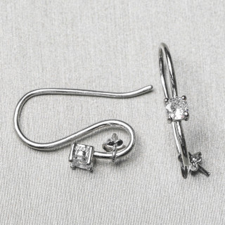 Base for 925 Silver Earrings with Wire Hook with Light Point 4mm 3 Pairs Rhodium Plated