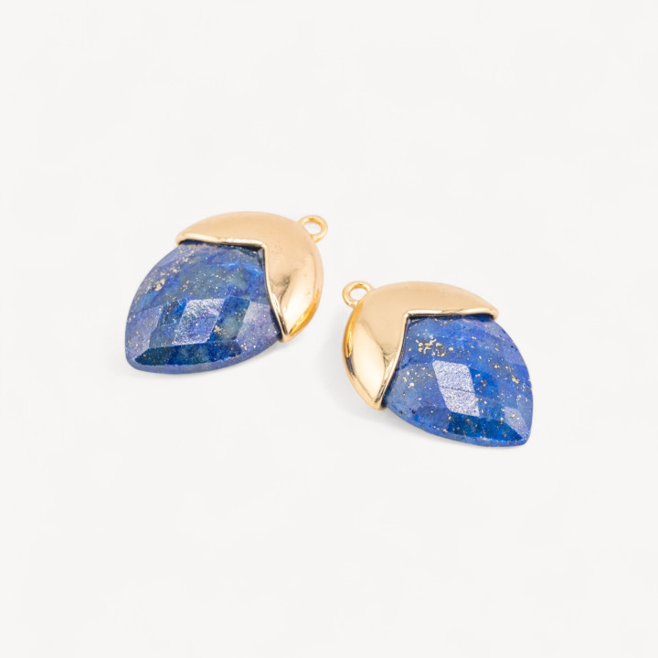 Pendente Componente Di Pietre Dure Incastonate Con Bronzo Ghianda 1 Anellino 18x28mm 4pz Dorato Lapislazzuli