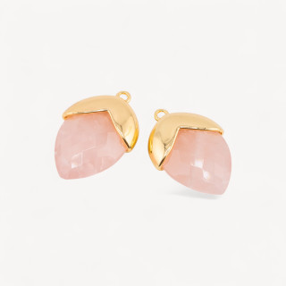 Pendente Componente Di Pietre Dure Incastonate Con Bronzo Ghianda 1 Anellino 18x28mm 4pz Dorato Pietra Di Luna Rosa