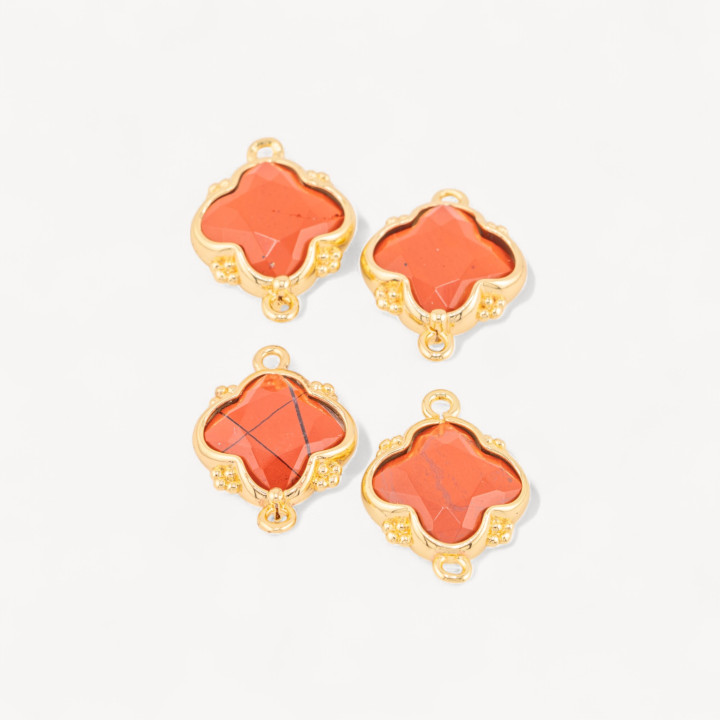 Connettore Componente Di Pietre Dure Incastonate Con Bronzo Quadrifoglio 2 Anellini 15x20mm 6pz Dorato