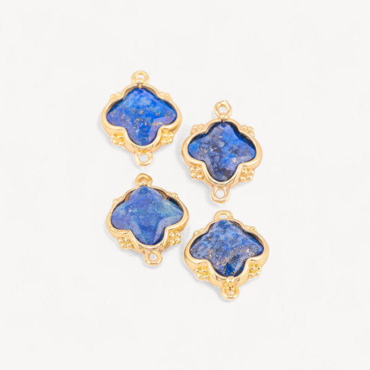 Connettore Componente Di Pietre Dure Incastonate Con Bronzo Quadrifoglio 2 Anellini 15x20mm 6pz Dorato