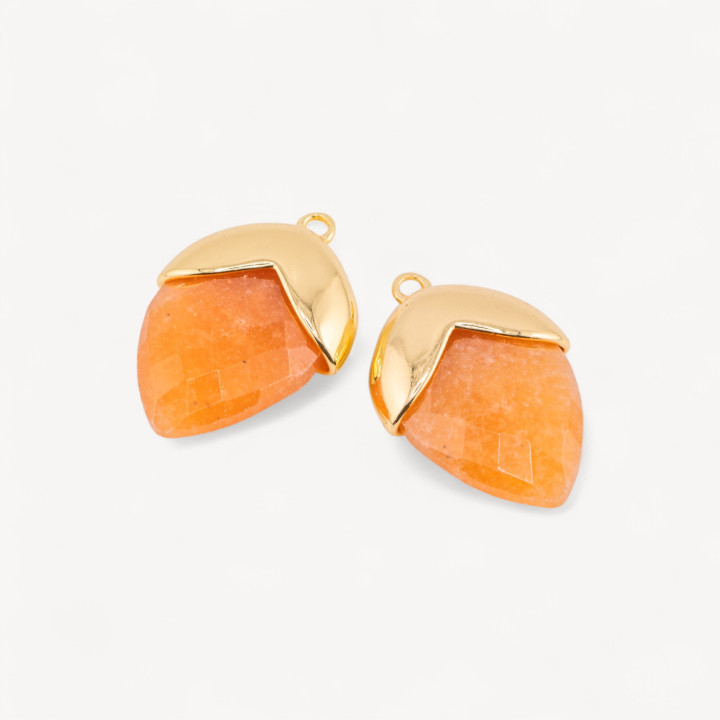 Pendente Componente Di Pietre Dure Incastonate Con Bronzo Ghianda 1 Anellino 18x28mm 4pz Dorato