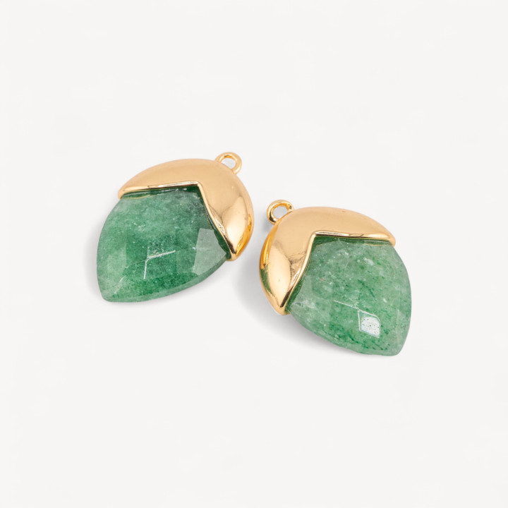 Pendente Componente Di Pietre Dure Incastonate Con Bronzo Ghianda 1 Anellino 18x28mm 4pz Dorato