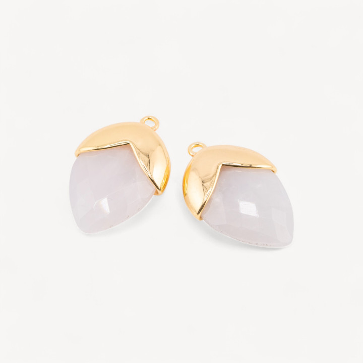 Pendente Componente Di Pietre Dure Incastonate Con Bronzo Ghianda 1 Anellino 18x28mm 4pz Dorato