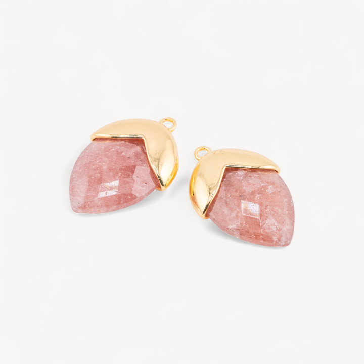 Pendente Componente Di Pietre Dure Incastonate Con Bronzo Ghianda 1 Anellino 18x28mm 4pz Dorato