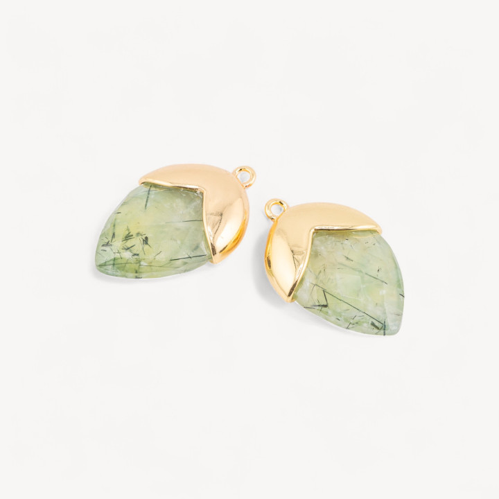 Pendente Componente Di Pietre Dure Incastonate Con Bronzo Ghianda 1 Anellino 18x28mm 4pz Dorato