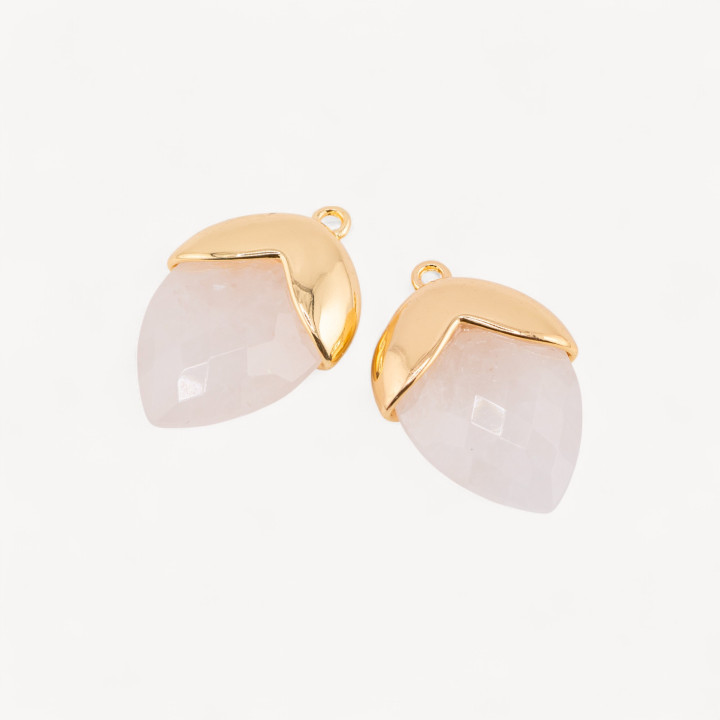 Pendente Componente Di Pietre Dure Incastonate Con Bronzo Ghianda 1 Anellino 18x28mm 4pz Dorato Quarzo