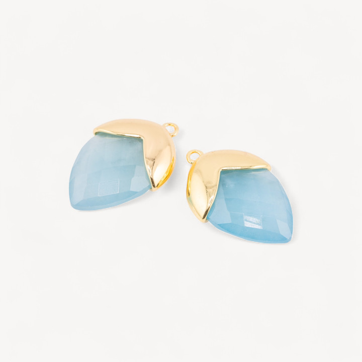 Pendente Componente Di Pietre Dure Incastonate Con Bronzo Ghianda 1 Anellino 18x28mm 4pz Dorato Quarzo Celeste