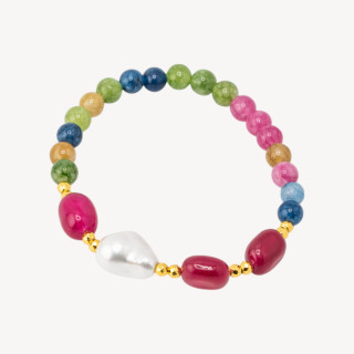 Bracciale Elastico con Pietre Dure e Perle di Maiorca con Ematite Dorata