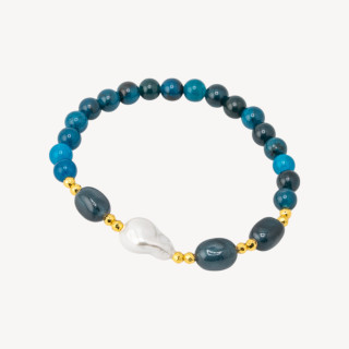 Bracciale Elastico con Pietre Dure e Perle di Maiorca con Ematite Dorata e Agata Blu