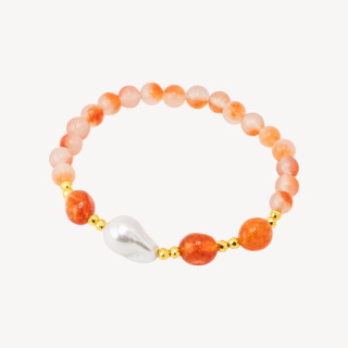 Bracciale Elastico con Pietre Dure e Perle di Maiorca con Ematite Dorata e Giada Arancio