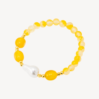 Bracciale Elastico con Pietre Dure e Perle di Maiorca con Ematite Dorata e Giada Gialla