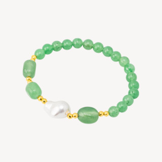 Bracciale Elastico con Pietre Dure e Perle di Maiorca con Ematite Dorata e Giada Verde