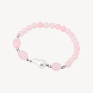 Bracciale Elastico con Pietre Dure e Perle di Maiorca con Ematite Rodiata e Giada Rosa