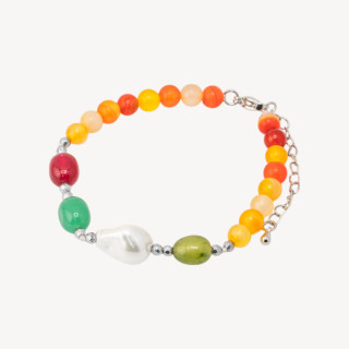 Bracciale con Pietre Dure e Perle di Maiorca 18,5cm + 5cm con Ematite Argentata e Corniola